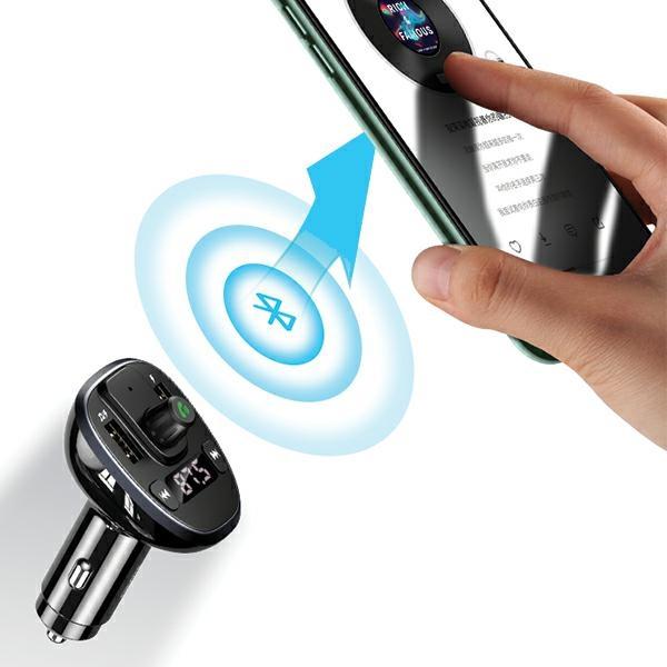 Usams Zestaw Głośnomówiący C21Z Transmiterem Fm, Bluetooth 5.0, Mp3, 2Xusb 3,4A Czarny/Black Cc115Gc01 (Us-Cc115)