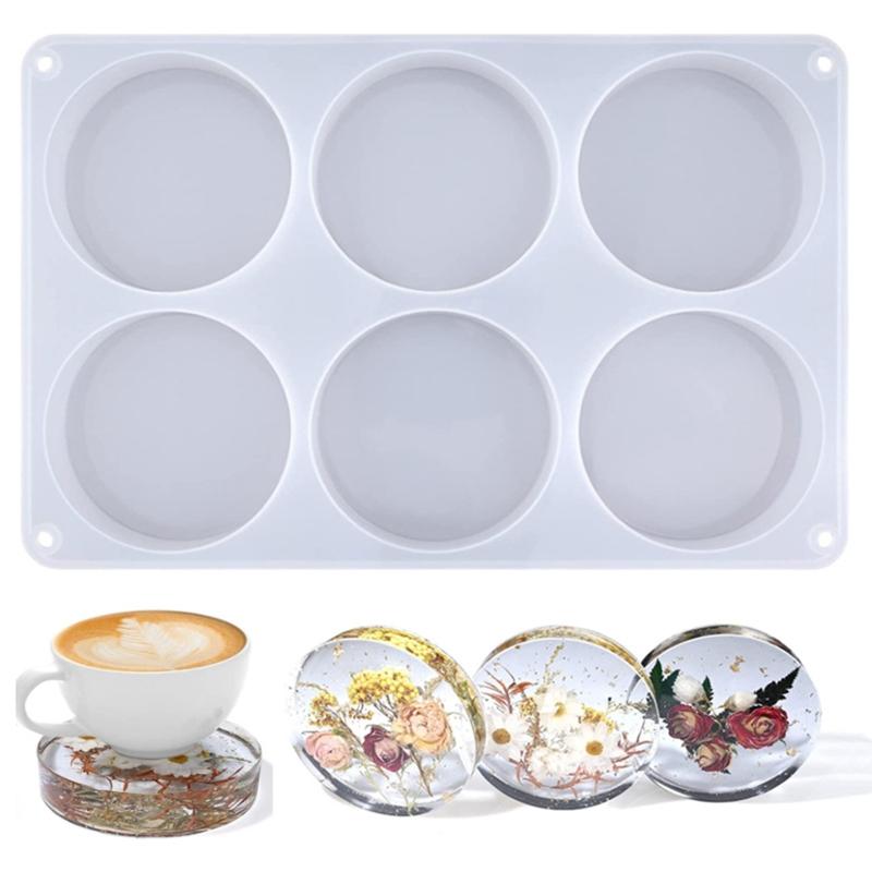 6-Cavity Thick Round Silicone Coaster Mold: DIY Resin Casting Cup Mats, Handmade Crafts & Table Decor