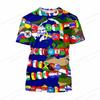Summer Round Neck 3D World Flag Print Top Fashionable Casual Short Sleeved Men's T-shirts