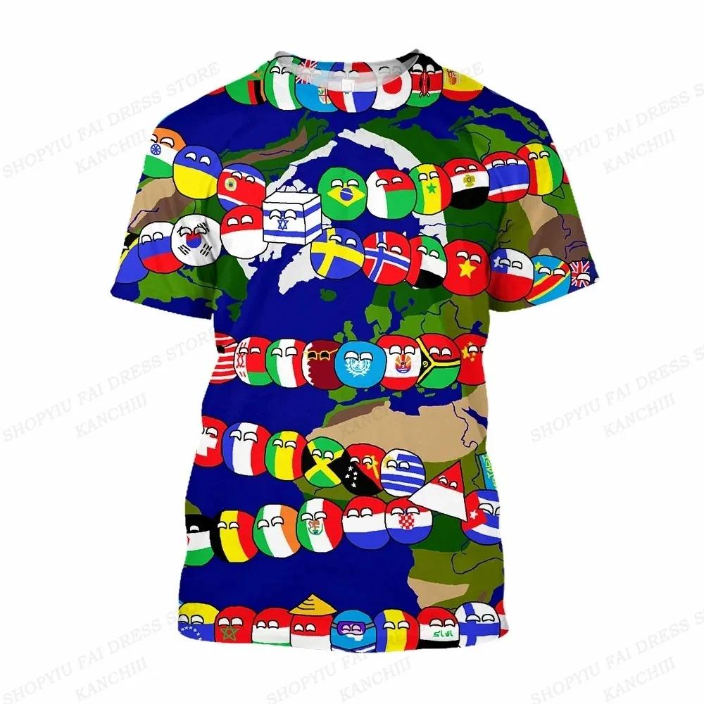 Summer Round Neck 3D World Flag Print Top Fashionable Casual Short Sleeved Men's T-shirts