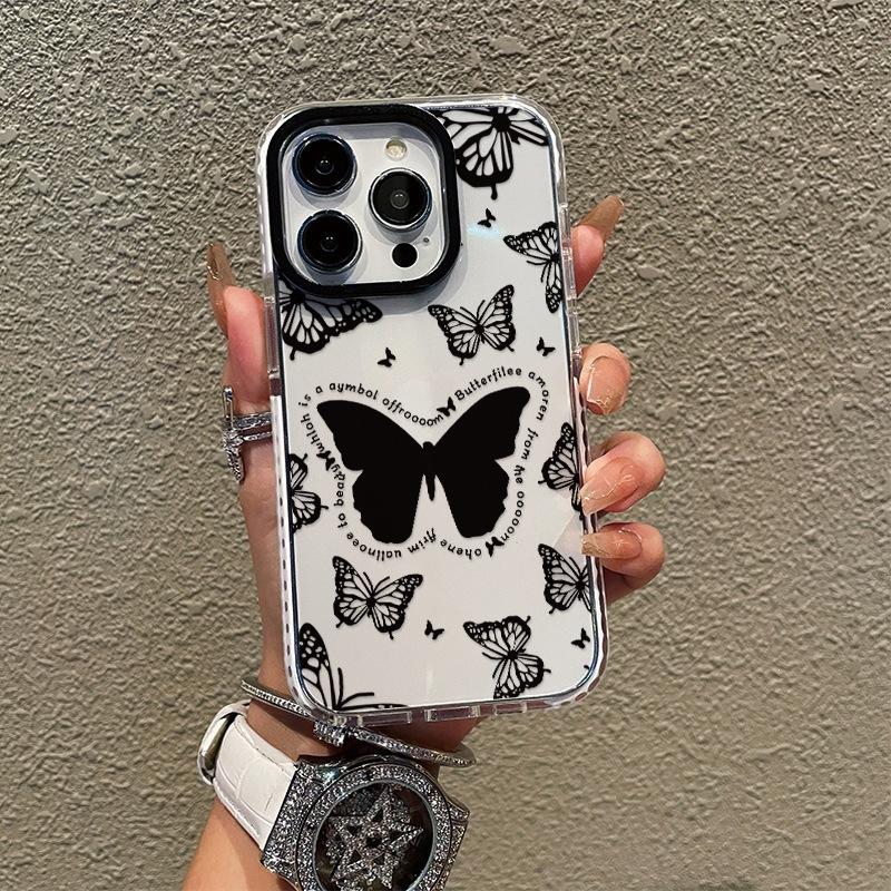 Black butterfly mobile phone case IP13 advanced sense Internet celebrity Apple 15 mobile phone case 14Pro black frame new 12PM