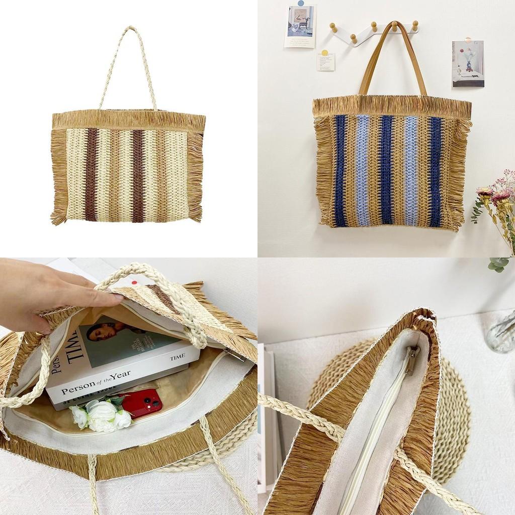 Woven Straw Tote Bag Large Capacity Ecofriendly Beach Bag For Casual Travel