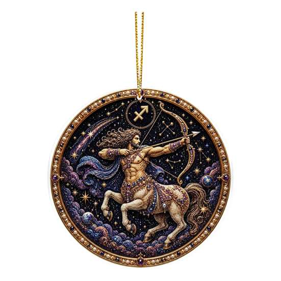 Zodiac Sign Decor 2D Flat Pearl Painting Ornament, Double Sided Theme Hanging Gem Home Ornament Art Craft, Rhinestone Beads Pattern Acrylic