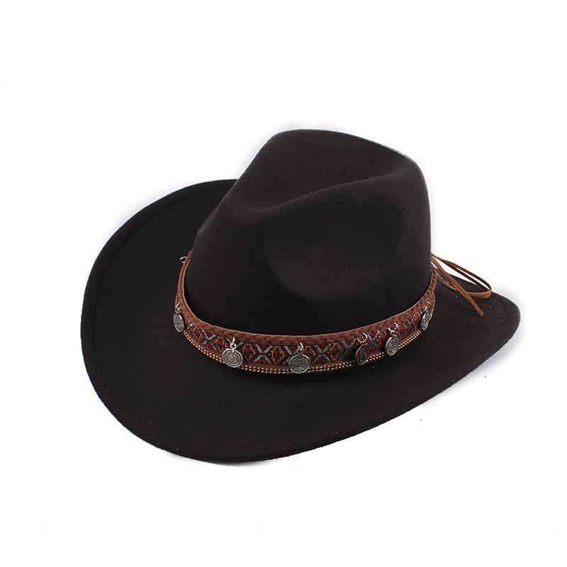 Summer Felt Cowboy Hat Men Women Couple Ethnic Rolled Brim Bohemian Fedora Sun Cap for Outdoor Beach