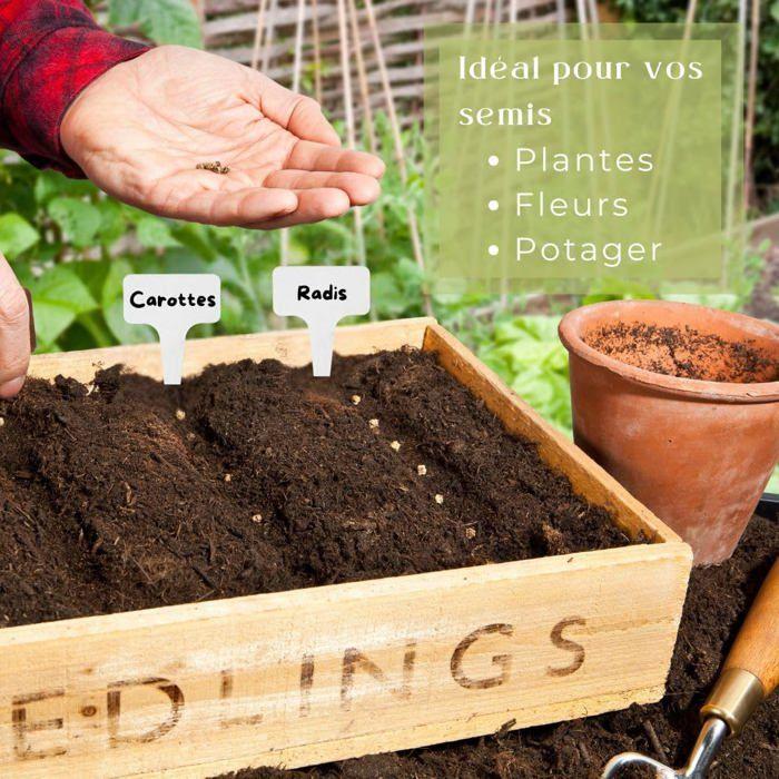 Étiquettes Jardin - CULTIVEA - 120 Étiquettes en Plastique - Forme T - Marqueur Inclus - Waterproof