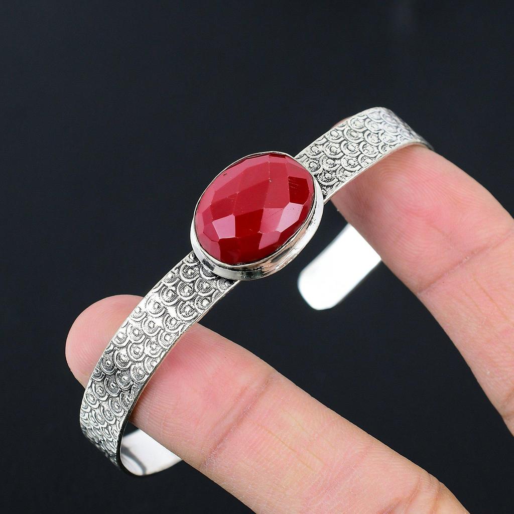 Friendship Day Sale Oval Italian Red Coral Stone Bangle Jewelry Sterling Silver