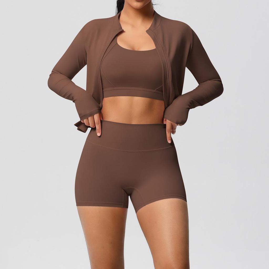 Cloud Feel Yoga Brushed Sports Jacket & Casual Pilates Running Fitness Three-Piece Set