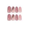 DOUSHI 24Pcs Reusable Press On Nails Kit, Nude Pink Gradient Gold Line Full Cover Artificial Fake Nails with Jelly Glue Tabs & Nail File, Easy DIY