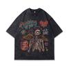 American Vintage Vintage Skull Print Short Sleeve T-Shirt Men'S And Women'S Ins Trendy Brand Washed Old Half Sleeve Tee