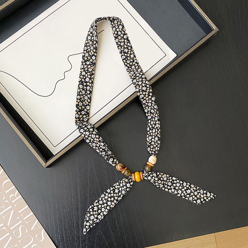 Retro Style Beaded Long Scarf Chain Necklace for Women Fashion Accessories Necklace Scarf Hijab Tie Bag Handle Ribbon Hairband