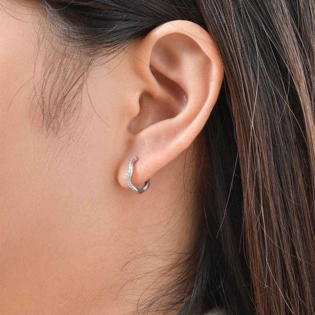 Chic Zircon Wave Earrings for Women,Silver Color Geometric Heart Shape Hoop Earrings,Elegant Party Jewelry Gifts