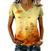 Women's V-Neck Short Sleeve Top with Maple Leaf Print for Casual Everyday Wear