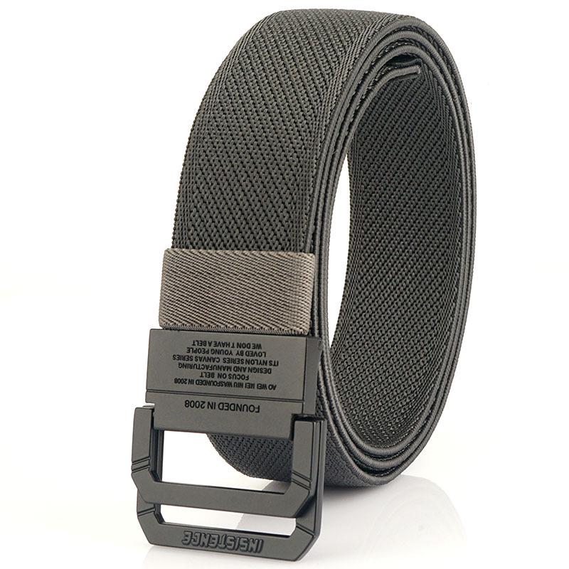 Unisex Black Metal Double Ring Buckle Elastic Canvas Belt for All Seasons