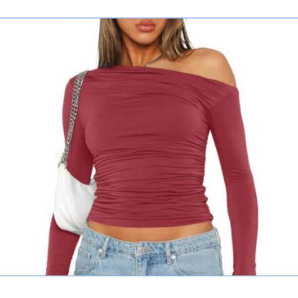 

Футболка женская Spice Girl с длинным рукавом и низом, повседневная, с разрезом на плече, узкие плечи, женская одежда XL бордовый