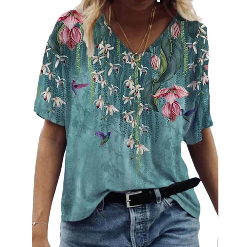 New Abstract Patterns T-Shirts Floral Flower 3D Print Women's V-Neck Short Sleeve T Shirt Y2K Tees Harajuku Tops Female Clothing