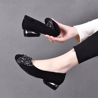 Bow Single Shoes Outer Wear Spring New Round Head Low Heel Matte Soft Sole