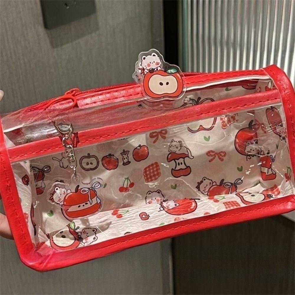 Cartoon Cute Cat Bow Pencil Case Transparent Large Capacity Pen Bags Student Stationery Organizer School Supplies