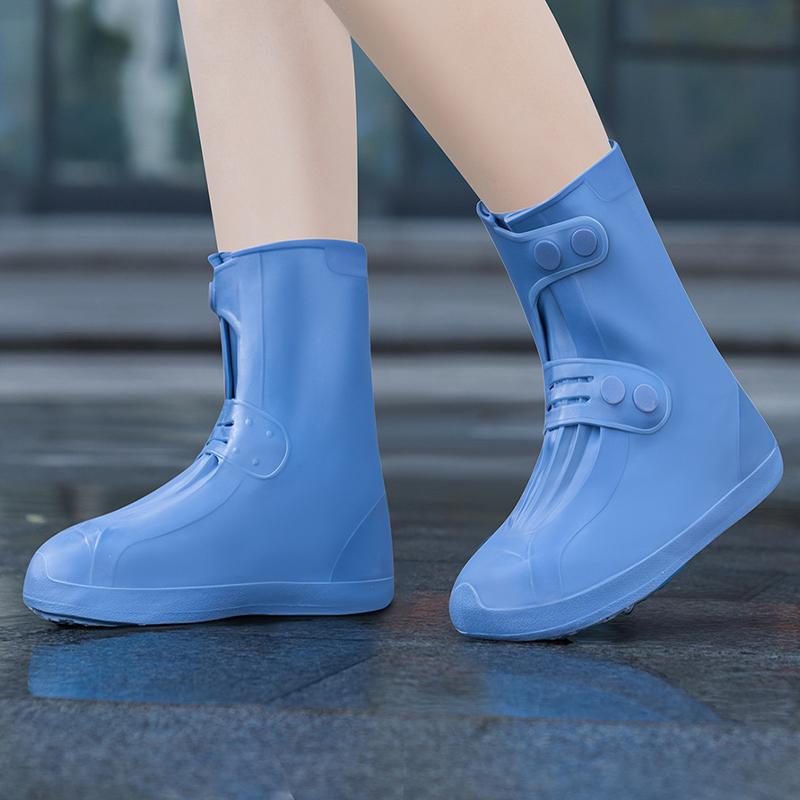 White Shoe Rain Cover Waterproof Overshoes Men Women High Top Reusable Boot Shoe Cover Button Up Water Shoes Protector Galoshes