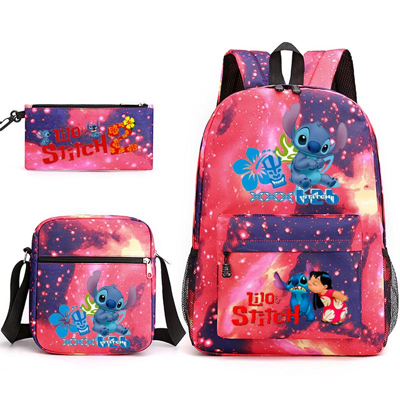Large Capacity Schoolbag with Shoulder Strap; Student Three-piece Pencil Case Set
