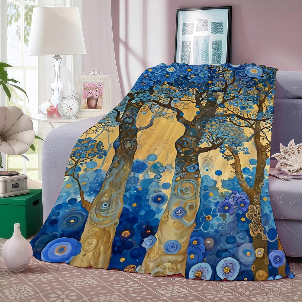 Gustav Klimt Green Flower Blanket Warm And Soft Suitable For Bedroom Living Room Sofa Bed Office Travel Camping