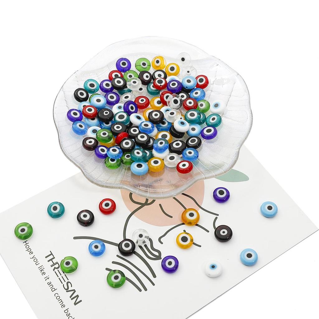 6/8/10 mm Módní barevné zploštělé korálky Evil Eye Volné Lampy Skleněné korálky pro náramek Náhrdelník Vlastní výroba šperků