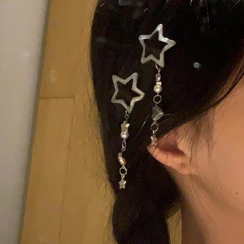 Harajuku Y2k Pentagrams Tassels Hair Clip for Women Sweet Cool Aesthetic Trend Hairpin Korean Fashion Hair Accessories