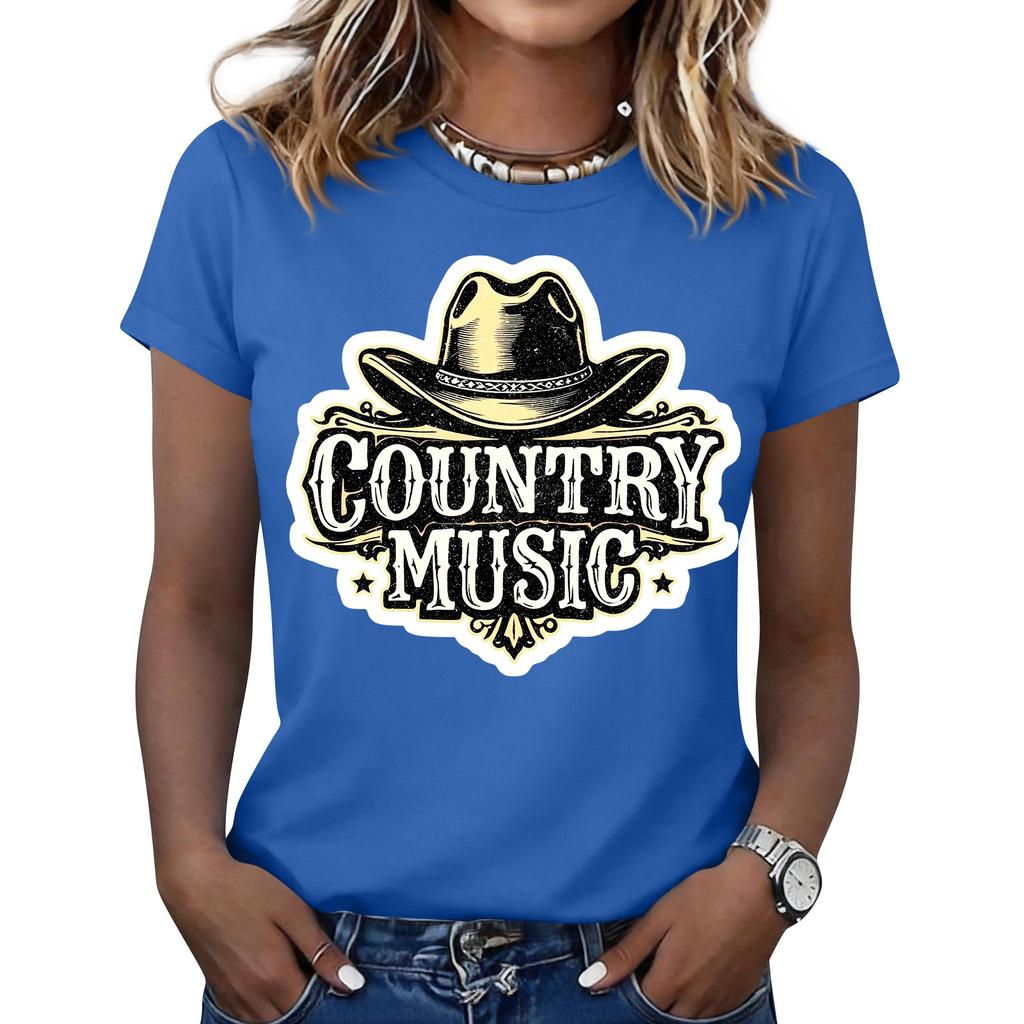 Women's Fashionable Casual Music Festival Print Round-Neck Short-Sleeve T-Shirt