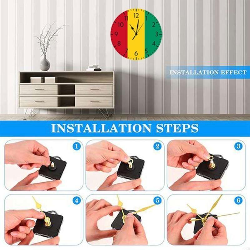 62KD Wall Clock Repair Part DIY Wooden Clock Mechanism with 10 Sets Clock Hands Low Noise Movement 23.5mm Shaft Length