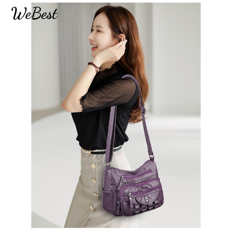 

Woven Multi Layered Soft Leather Shoulder Crossbody Bag чёрный