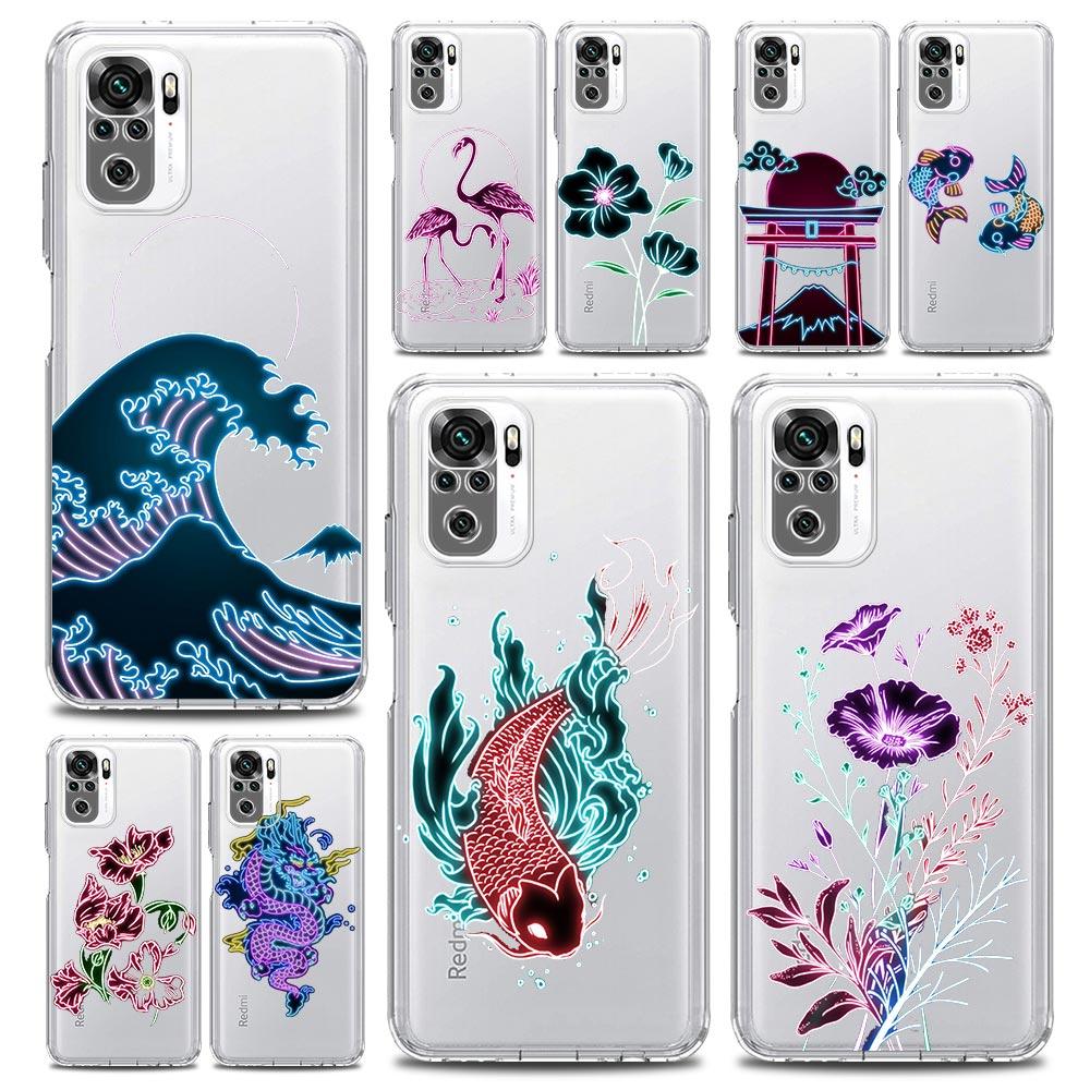 

Flamingo Neon Flower Wave Art Phone Case For Xiaomi Redmi Note 12 Plus 10C 10 11 9 8 Pro 9S 7 8T 9T 9A 9C 5G Soft Clear Cover