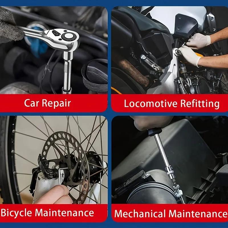Ráčnový nástrčný klíč Sada 1/4 3/8 1/2 Kombinace Motocykl Auto Oprava Ruční Nástroje Klíč Nástavce Hlava Sada pro Autoopravy