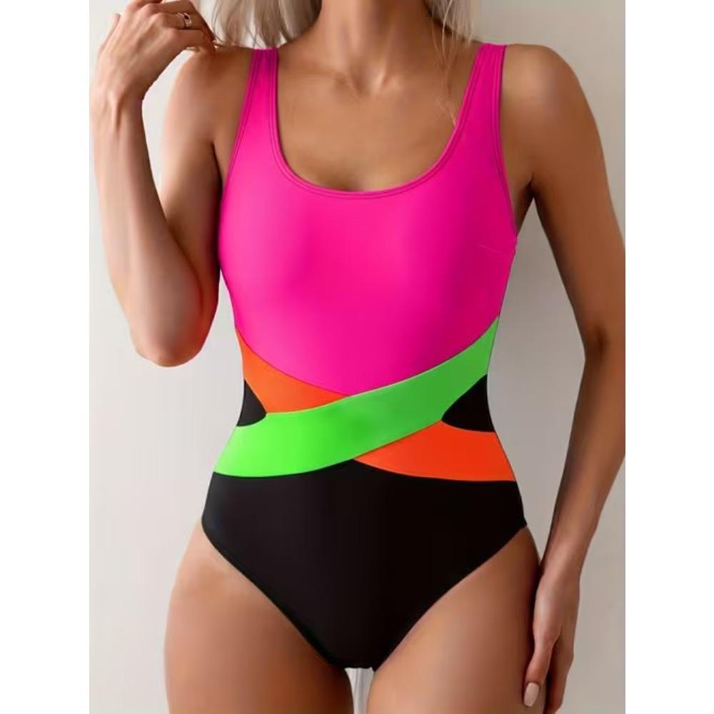 Summer Sexy Abstract Pattern Printed One-piece Swimsuit Slim Fit and Slimming, Deep U-back Design, Beach Pool Vacation Eye-catching Fashion Swimsuit