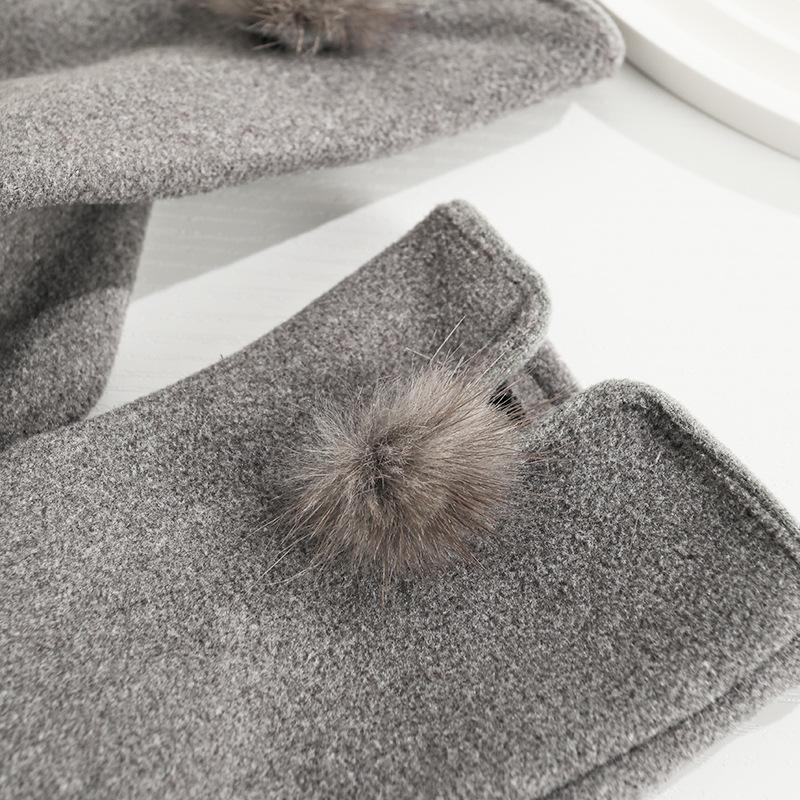 Warm Gloves for Women Rabbit Velvet Outdoor Riding Cute Butterfly Marten Ball Windproof Cold Touch Screen Autumn and Winter Gloves