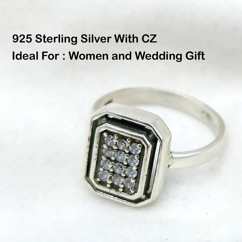 925 Sterling Silver CZ Handmade Women Ring, Anniversary Gift Ring, Wedding Gift Ring, Square Men Simple Ring