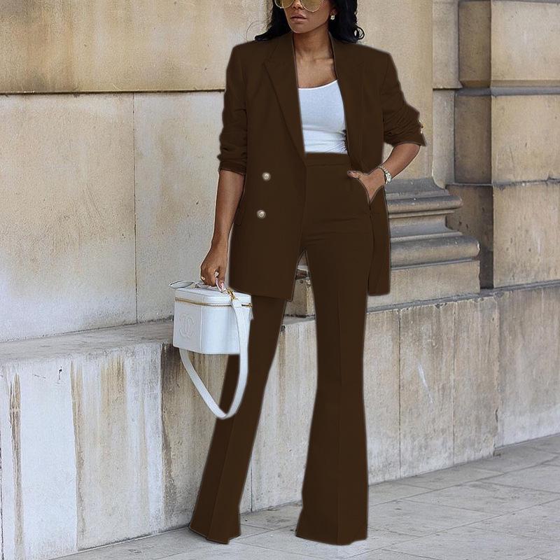 Women's Solid Color Casual Wide-Leg Pants & Suit Set