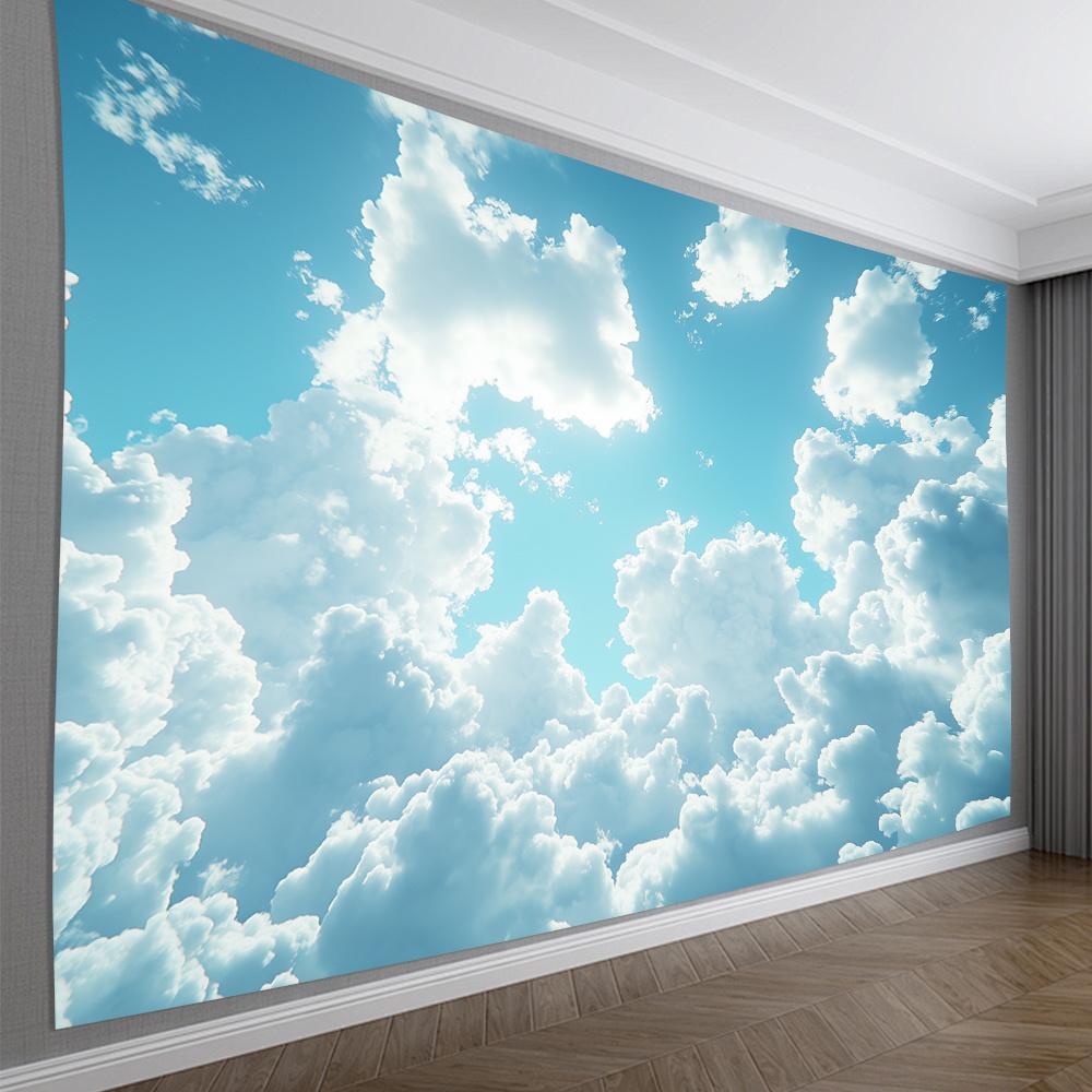 Himmelblå Moln Soliga Moln Landskap Tapestry Väggbonad Heminredning för Vardagsrum Sovrum Sovsal Perfekt Gåva för Högtid