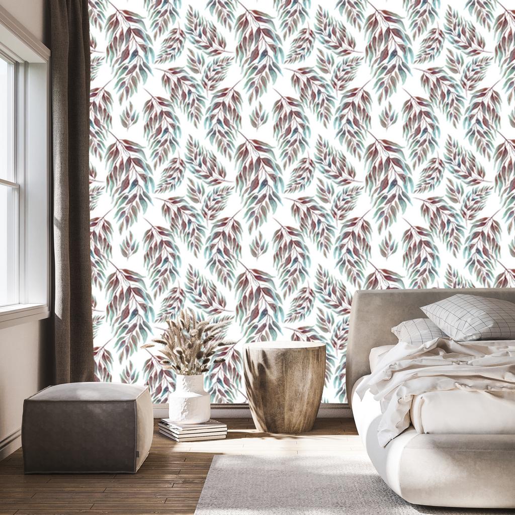 Leaves and branches and watercolor wallpaper for living room and bedroom 50x1000