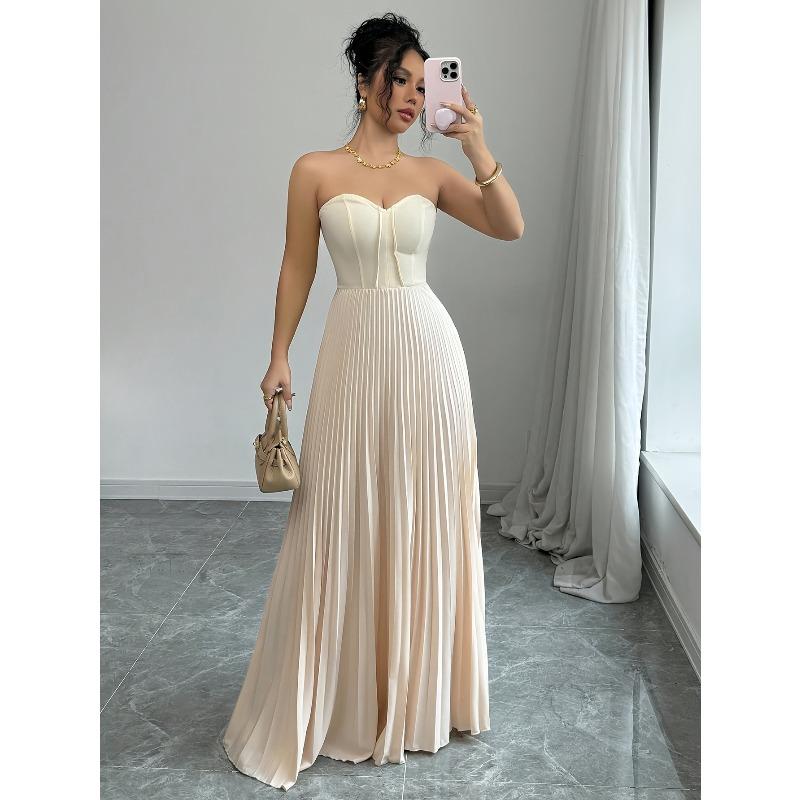 

Xiyin French Tube Top Solid Color Temperament Elegant Dress Halter Light Dress Vacation Dress Women s Bridesmaid Skirt XL абрикосовий