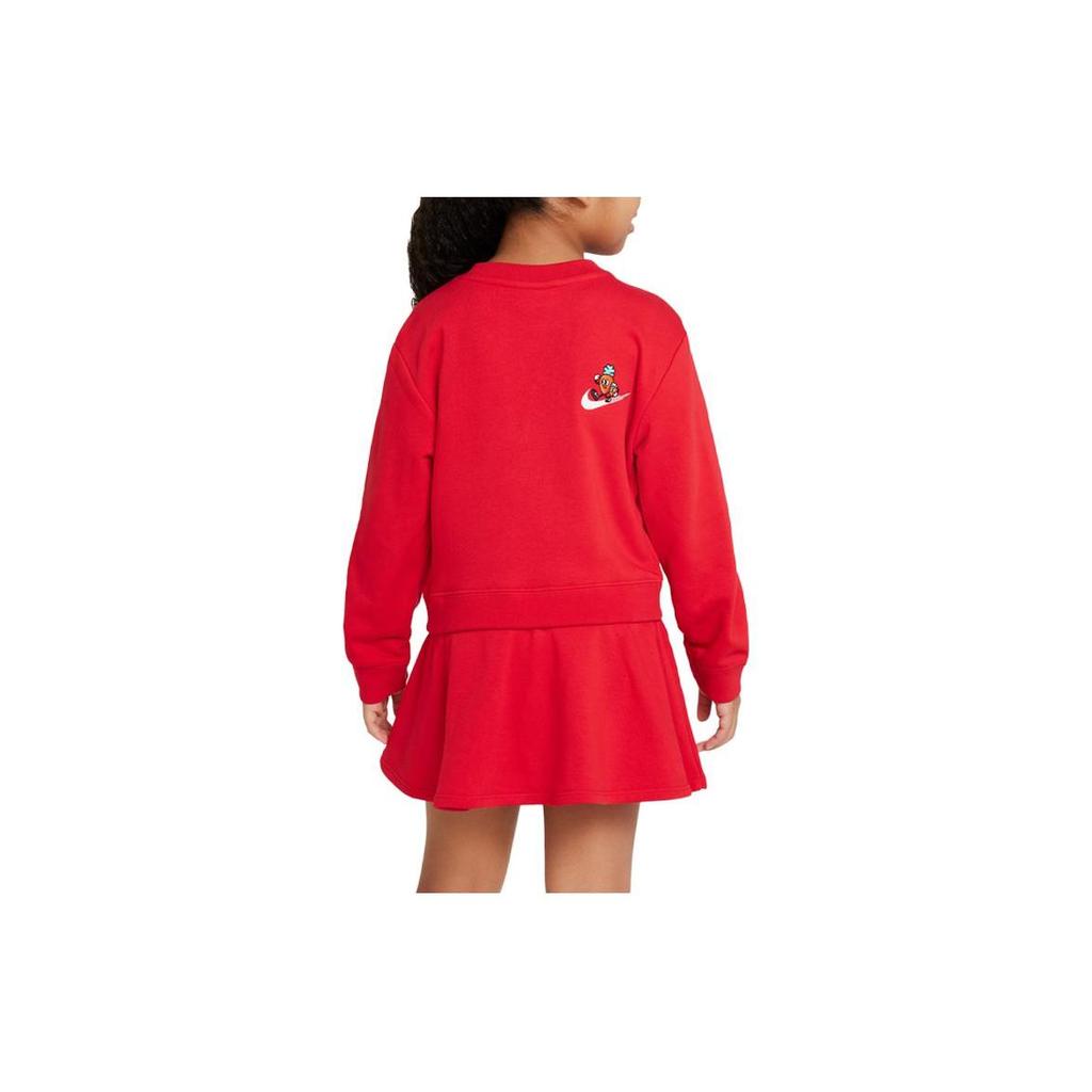 Nike Pattern Print Round Neck Pullover Dress Kids Dresses Red FJ9713-657