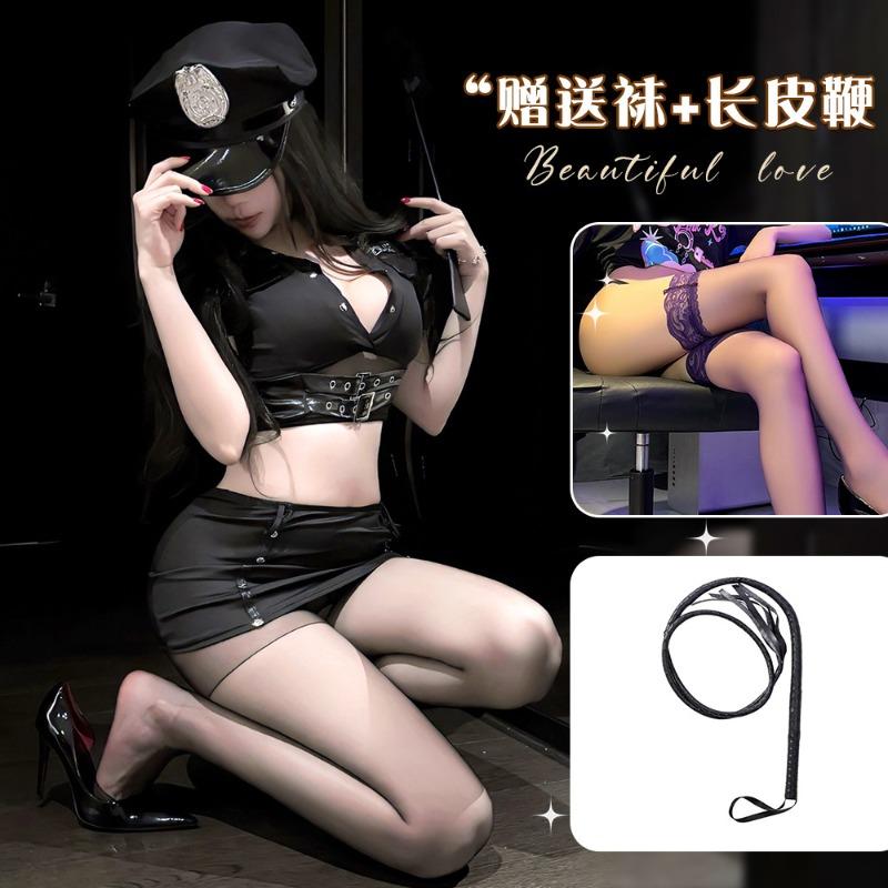 Large size erotic underwear policewoman cos uniform seductive sexy secretary hip wrap open file free of passion
