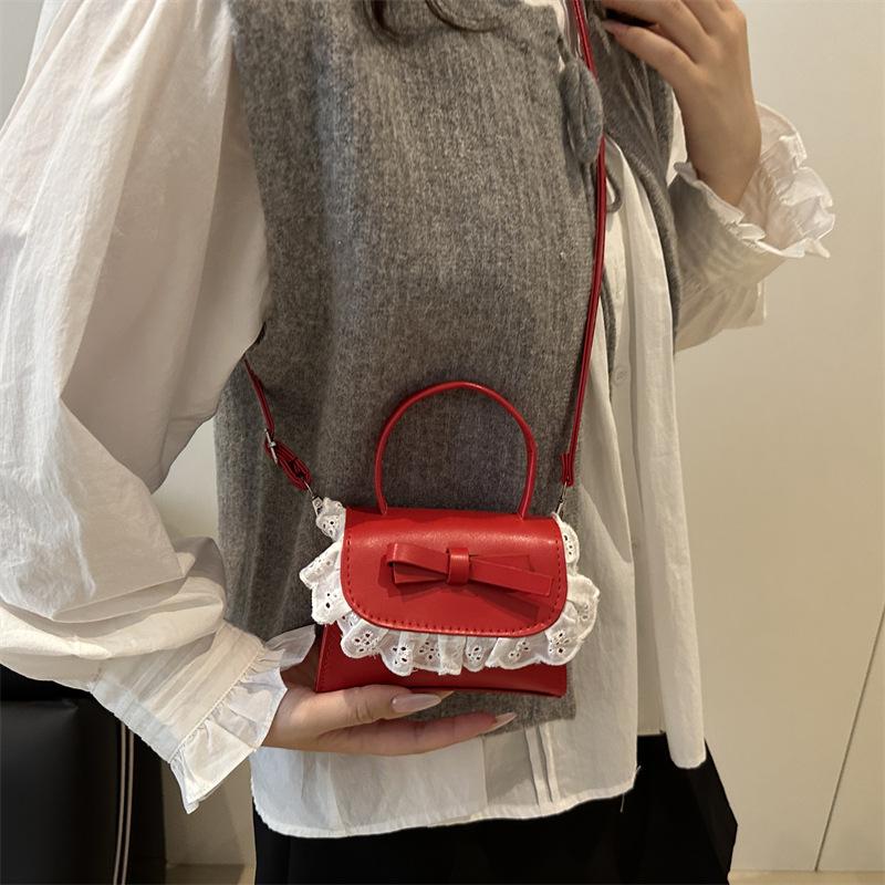 Bow Lace Pu Shoulder Bag Handbag Tote Commuter Bag Trendy All-Match Women'S Crossbody Casual Small Square Bag Girly Gift