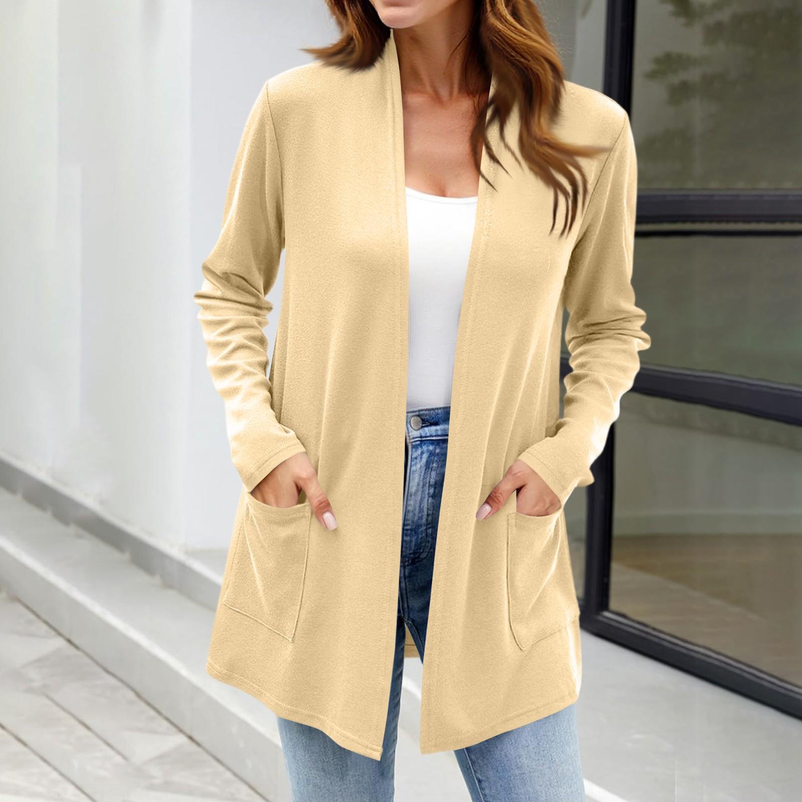 Garbword Dames Lichtgewicht Vesten Open Voorkant Lange Mouw Casual Losse Dunne Vesten Met Zakken XL
