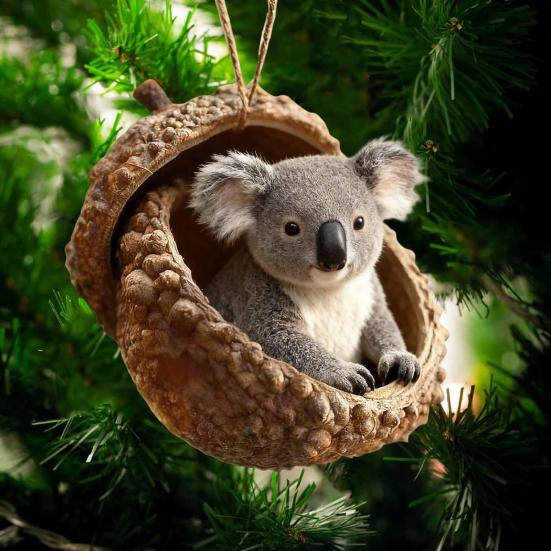 Forest Animal Acorn Hanging Ornaments Acrylic Christmas Tree Decor with Squirrel Rabbit Pony Designs 2D Flat Pendants for Holiday Gifting