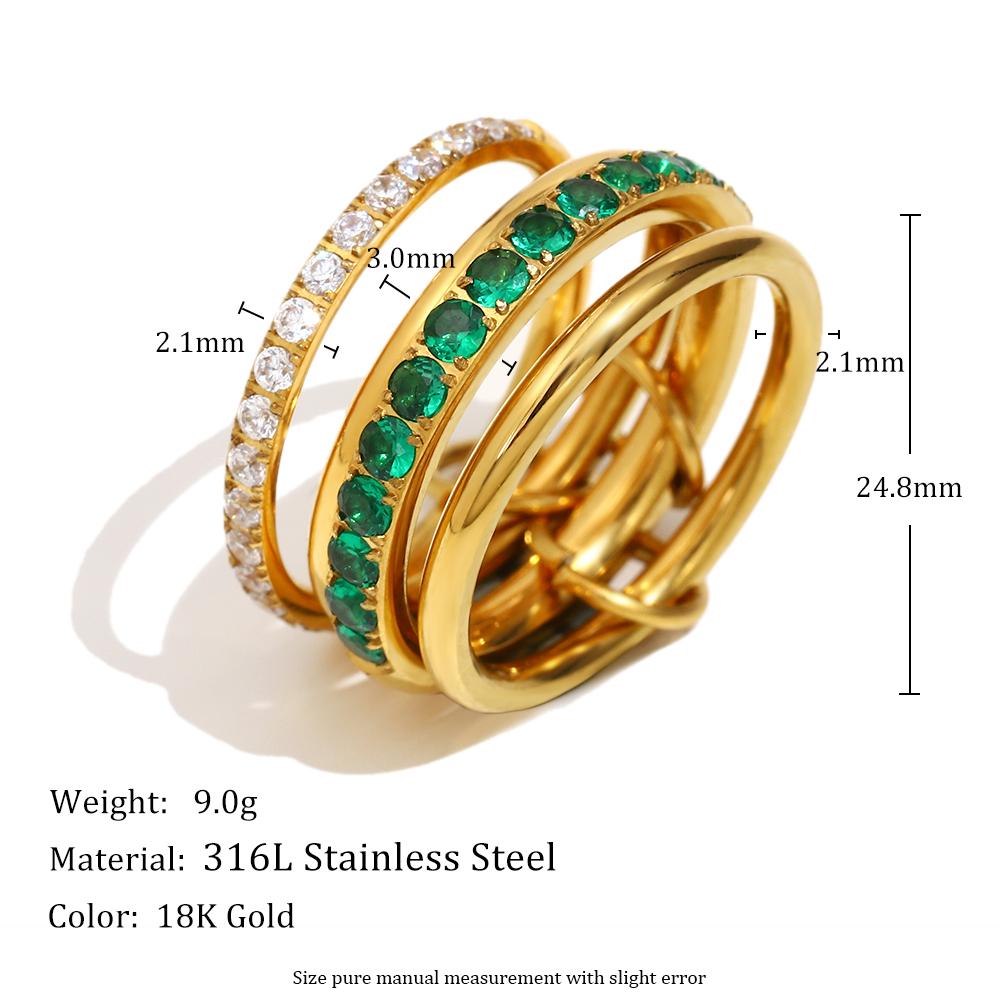 MamacitaSlay Unique Cool Zircon Three/Our Fingers Chain Shape Variable Rings Stainless Steel Trendy Accessories Women Men Gifts