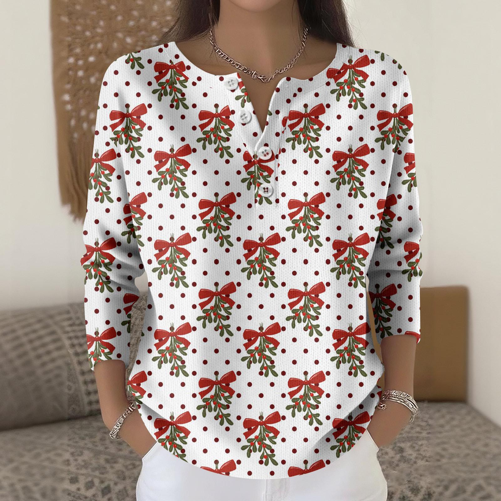 

Женская мода Топ с длинным рукавом и рождественским принтом в виде снежинок Элегантный повседневный топ XL белый