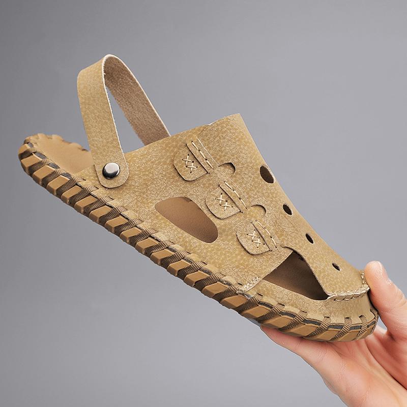 Mode 2024 Sommer Neue Herren Sandalen Mode Komfort Strandschuhe Herren Baotou Schuhe und Hausschuhe Belüftete Anti-Rutsch Sandalen Hausschuhe