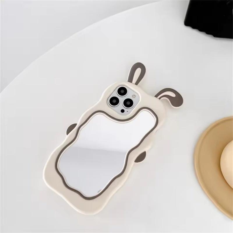 Cute Bunny Ears Mirror Phone Case For iPhone 16 15 14 Plus 13 12 11 Pro Max Shockproof Silicone Case
