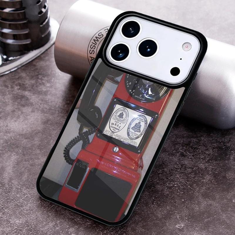 Retro Red Payphone Vintage Payphone Phone Case for iPhone 17 16 15 Pro Max Air 14 13 12 11 Plus Shockproof Capa Cover