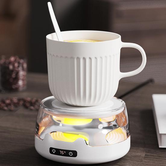 Coffee Mug Warmer Adjustable Temperature Coaster with Ambient Light Portable Drink Warmer Auto Shut-Off Anti-Slip Base Heated Mug Coaster