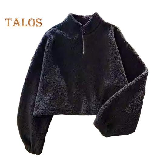 

Женская зимняя толстовка с затягивающимся подолом, полувысоким воротником, толстым флисом, на молнии, с защитой шеи, короткими рукавами, сохраняющими тепло 2XL чёрный